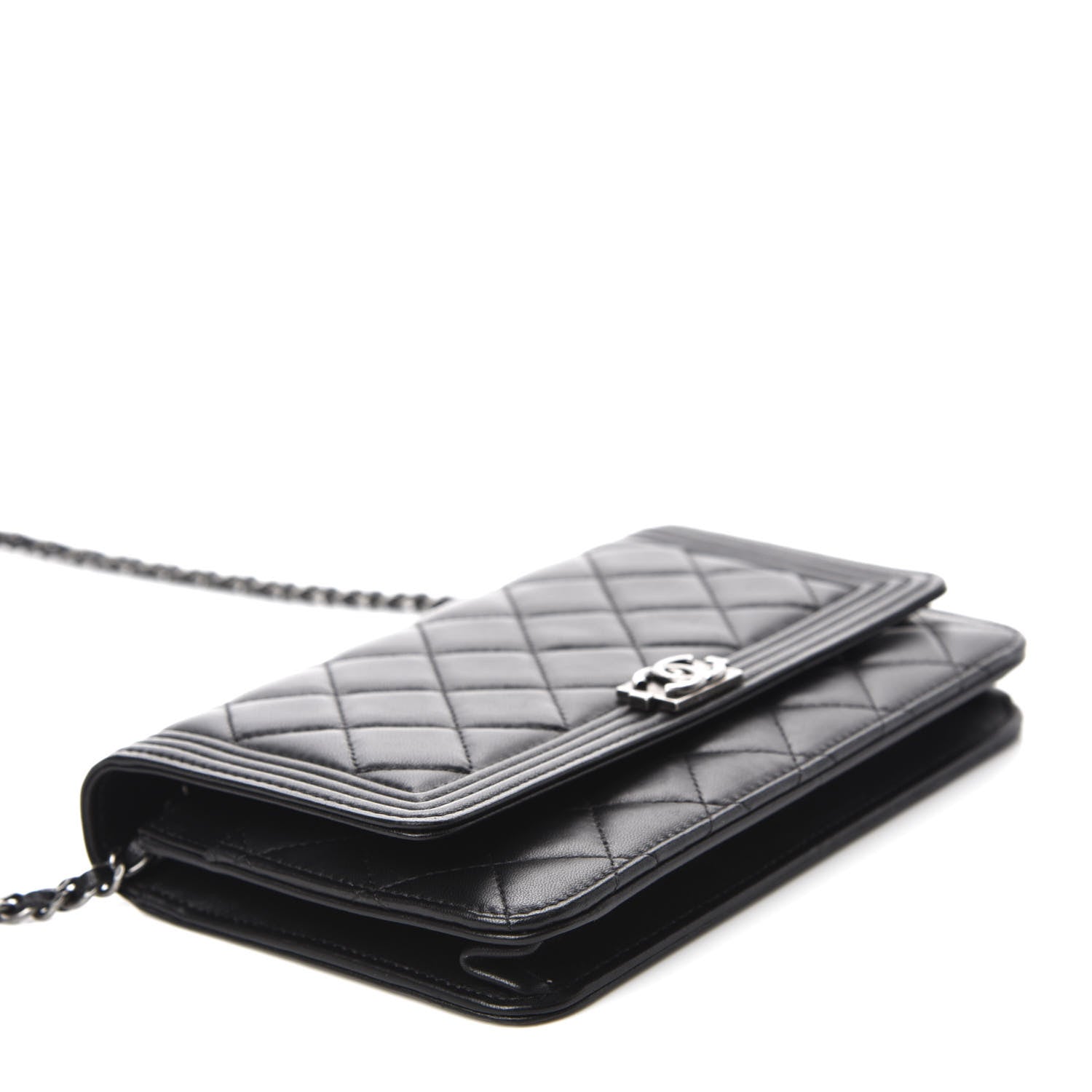 Chanel Lambskin Quilted Boy Wallet On Chain WOC Black 4 of 13
