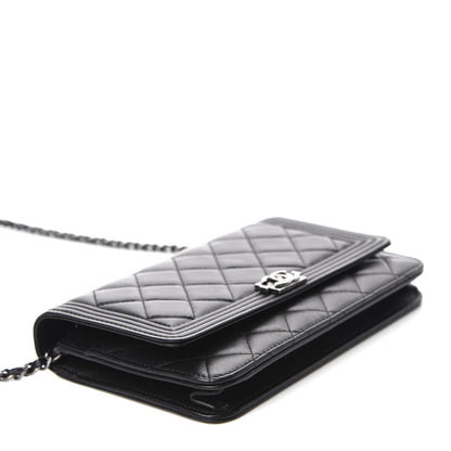 Chanel Lambskin Quilted Boy Wallet On Chain WOC Black 4 of 13