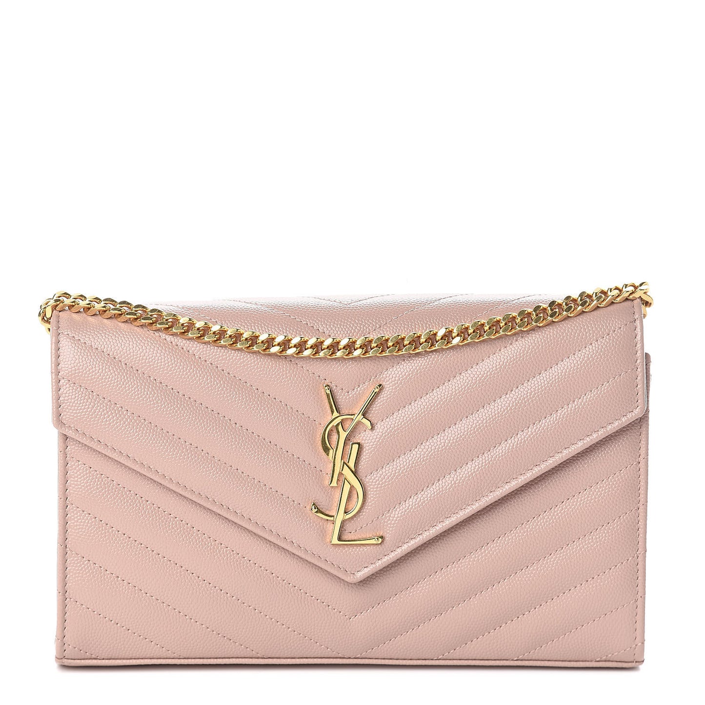 Grain De Poudre Matelasse Chevron Monogram Chain Wallet Pale Blush