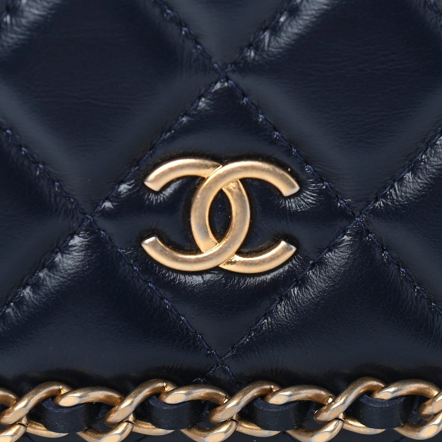 Chanel Lambskin Quilted Chain Around Wallet On Chain WOC Navy Blue 13 of 13