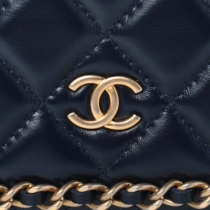 Chanel Lambskin Quilted Chain Around Wallet On Chain WOC Navy Blue 13 of 13