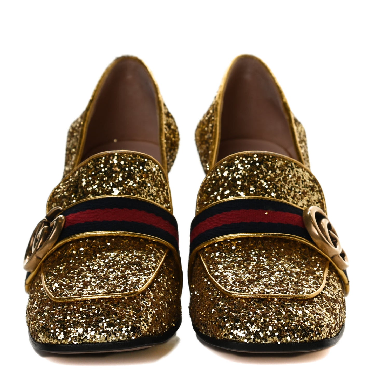 Glitter Nappa Web Peyton 75mm Loafer Pumps 36.5 Oro Vecchio