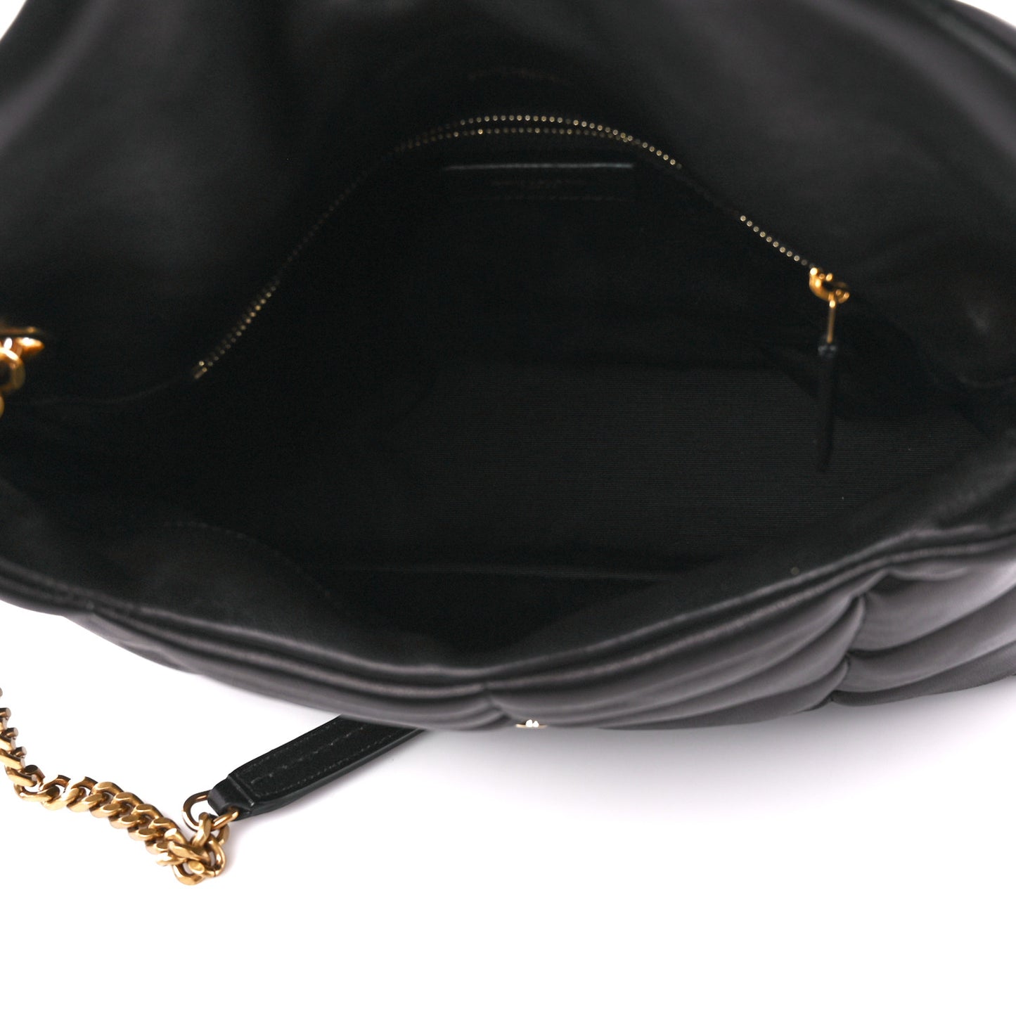 Lambskin Quilted Medium Loulou Puffer Monogram Chain Satchel Black