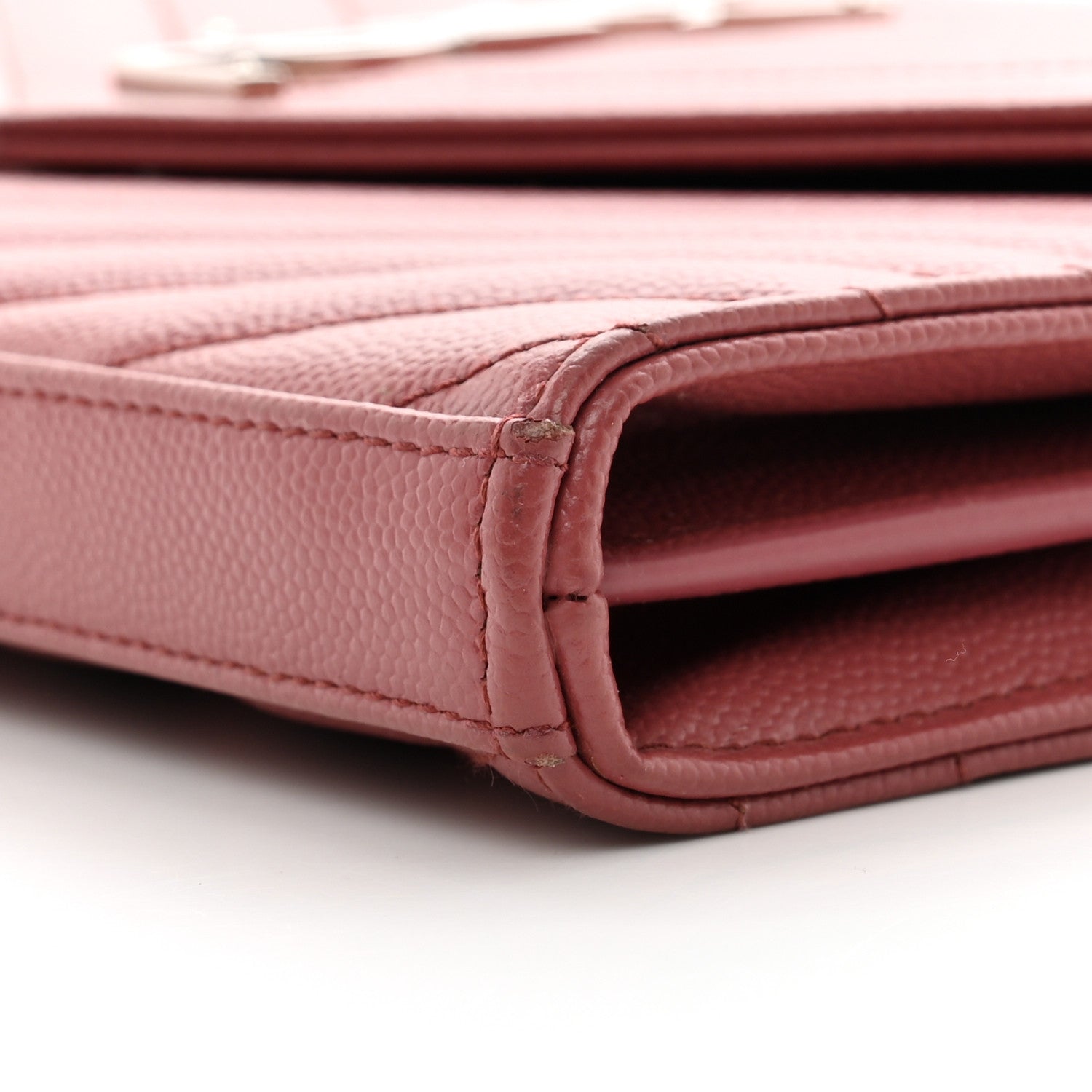 Saint Laurent Grain De Poudre Matelasse Chevron Monogram Chain Wallet Blush Fonce 9 of 9