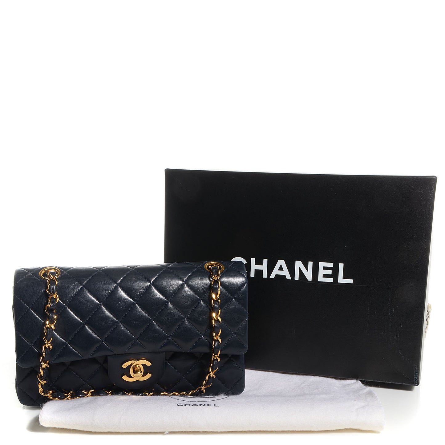 Lambskin Quilted Small Double Flap Navy