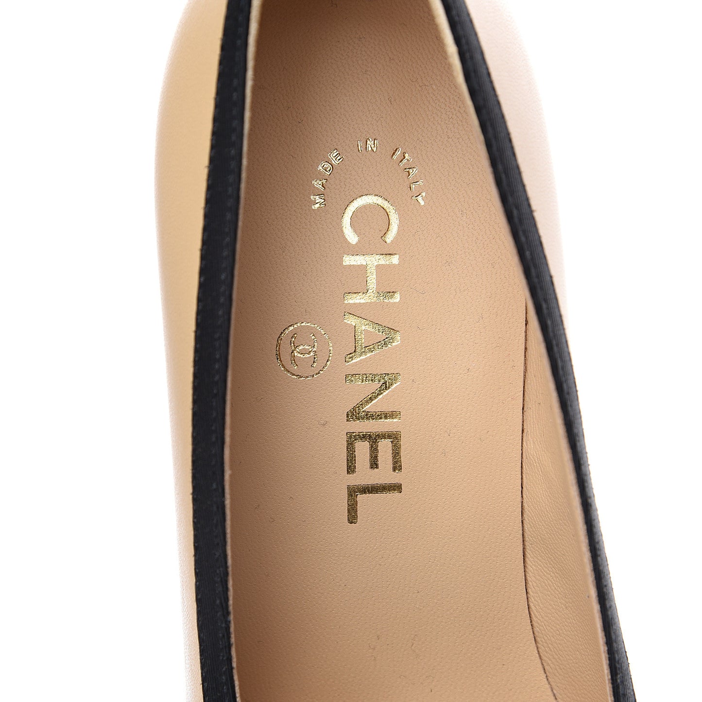 Lambskin Grosgrain Cap Toe CC Pumps 37 Beige Black