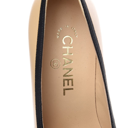 Chanel Lambskin Grosgrain Cap Toe CC Pumps 37 Beige Black 7 of 10