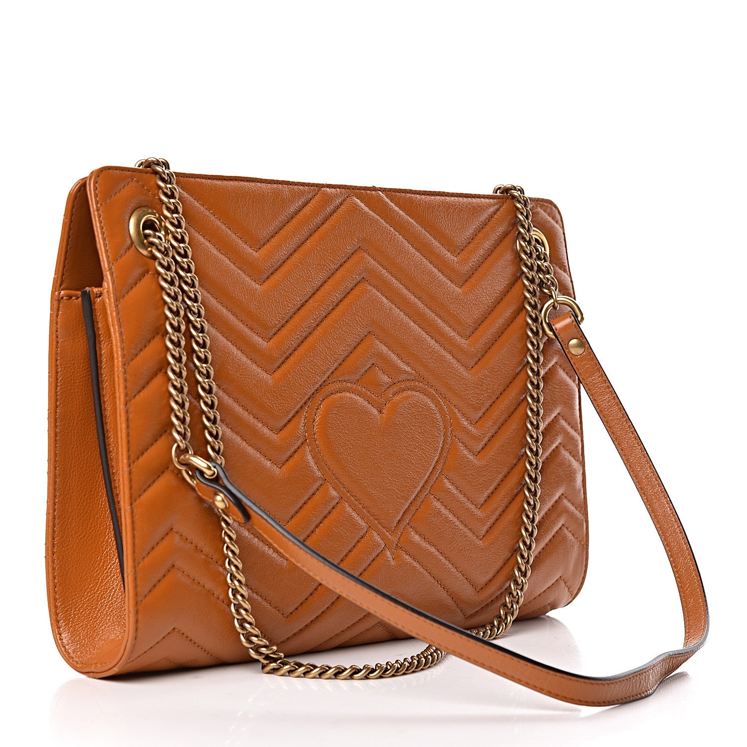 Gucci Azalea Calfskin Matelasse Heart Medium GG Marmont Slim Shoulder Bag Cognac 3 of 10