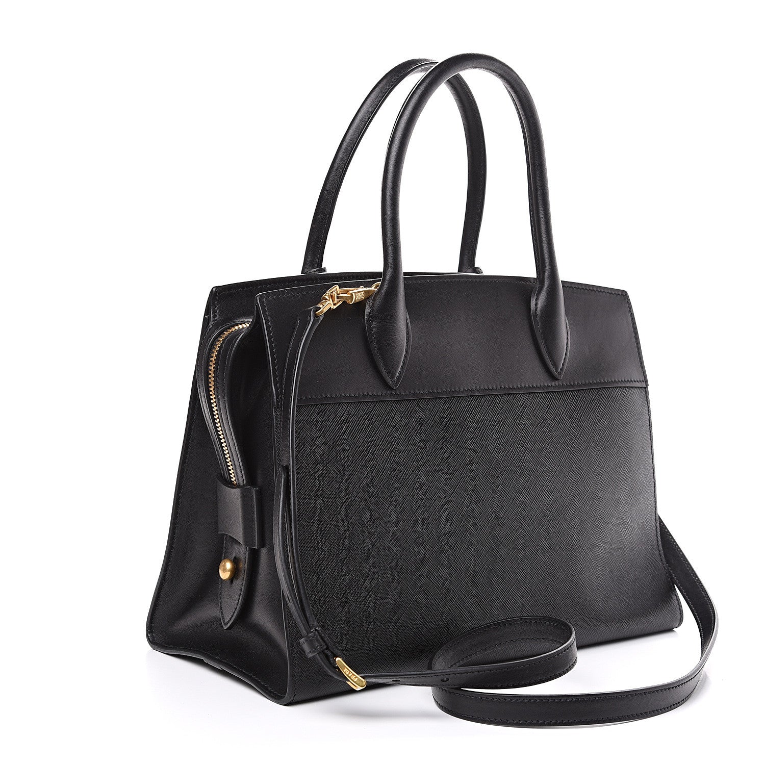 Prada Saffiano City Calfskin Medium Esplanade Tote Black 2 of 8