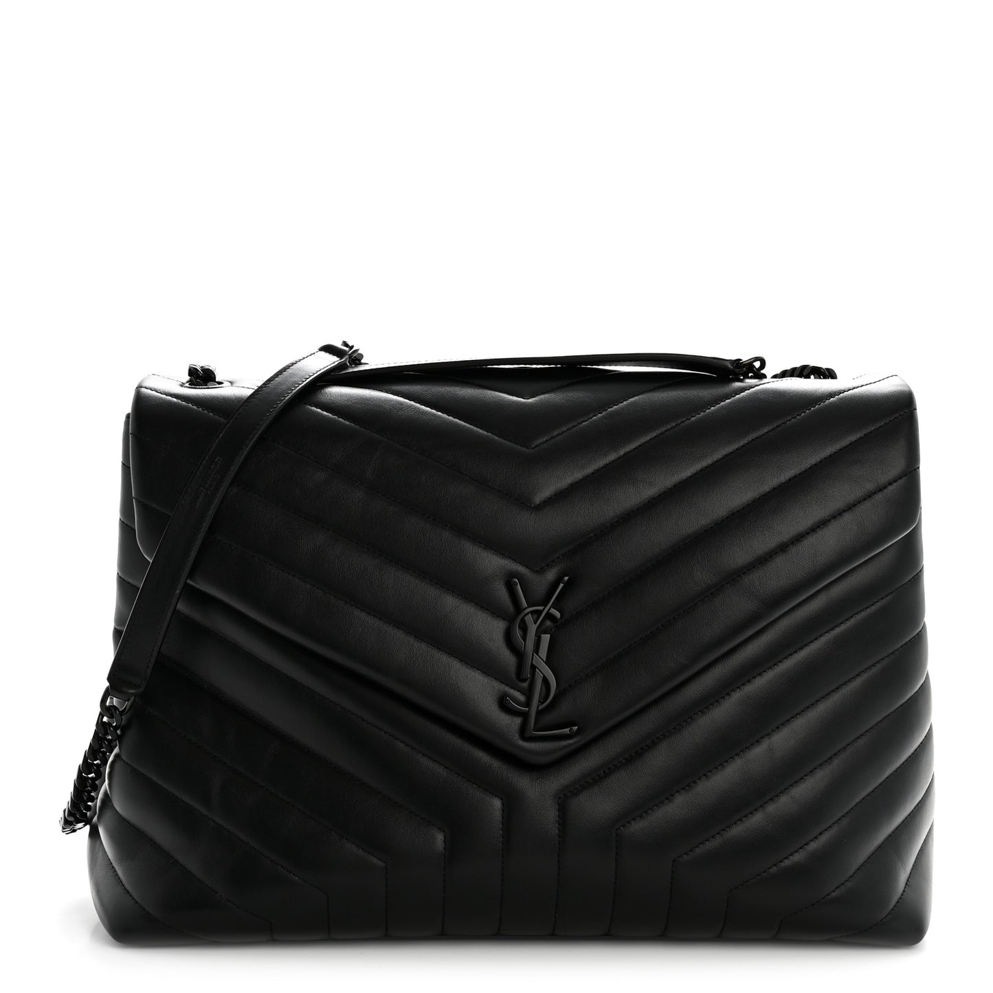 Calfskin Y Quilted Monogram Monochrome Large Loulou Chain Satchel Black