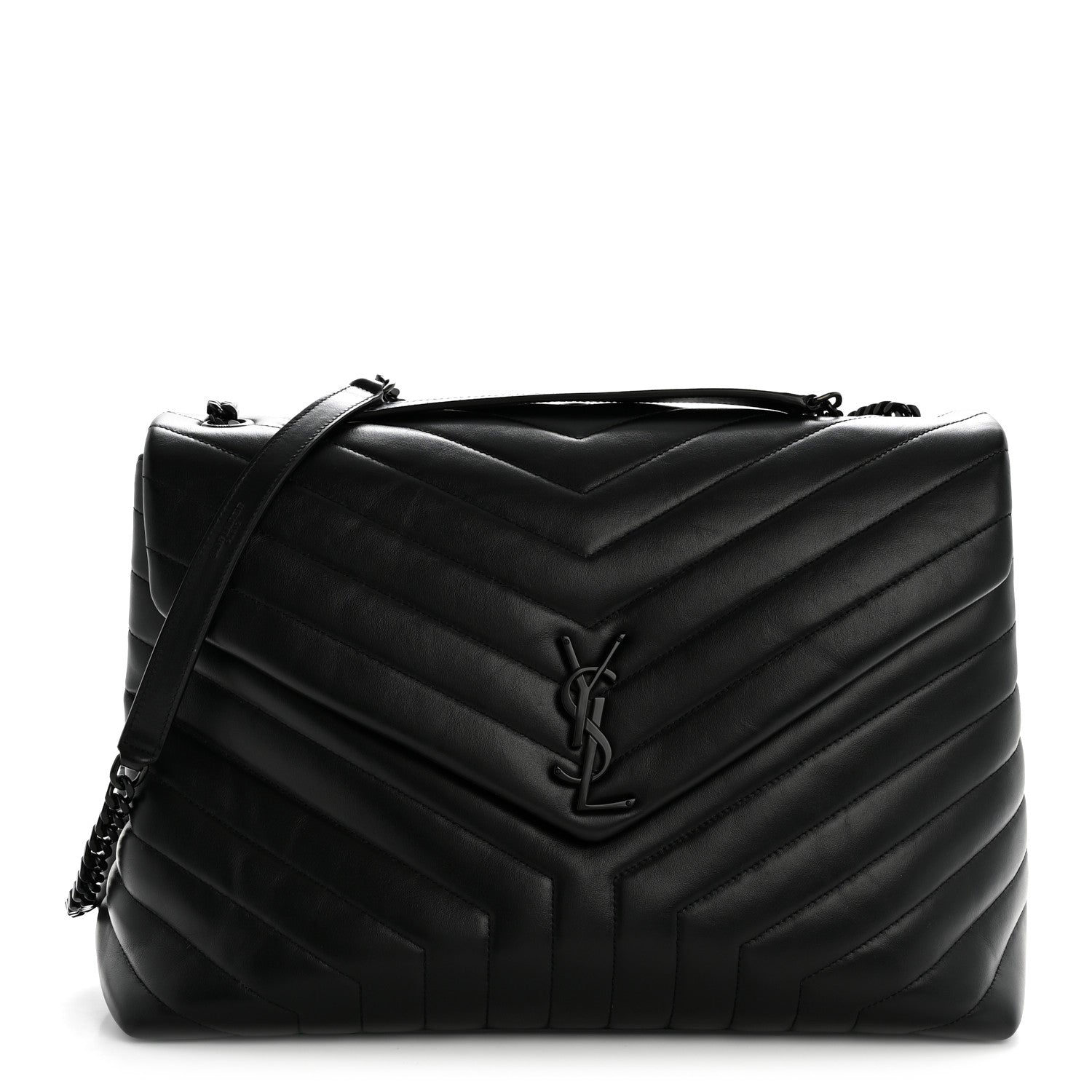Saint Laurent Calfskin Y Quilted Monogram Monochrome Large Loulou Chain Satchel Black 1 of 13