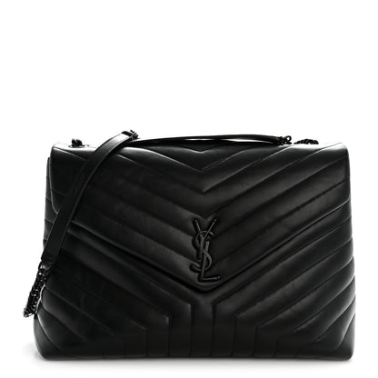 Saint Laurent Calfskin Y Quilted Monogram Monochrome Large Loulou Chain Satchel Black 1 of 13