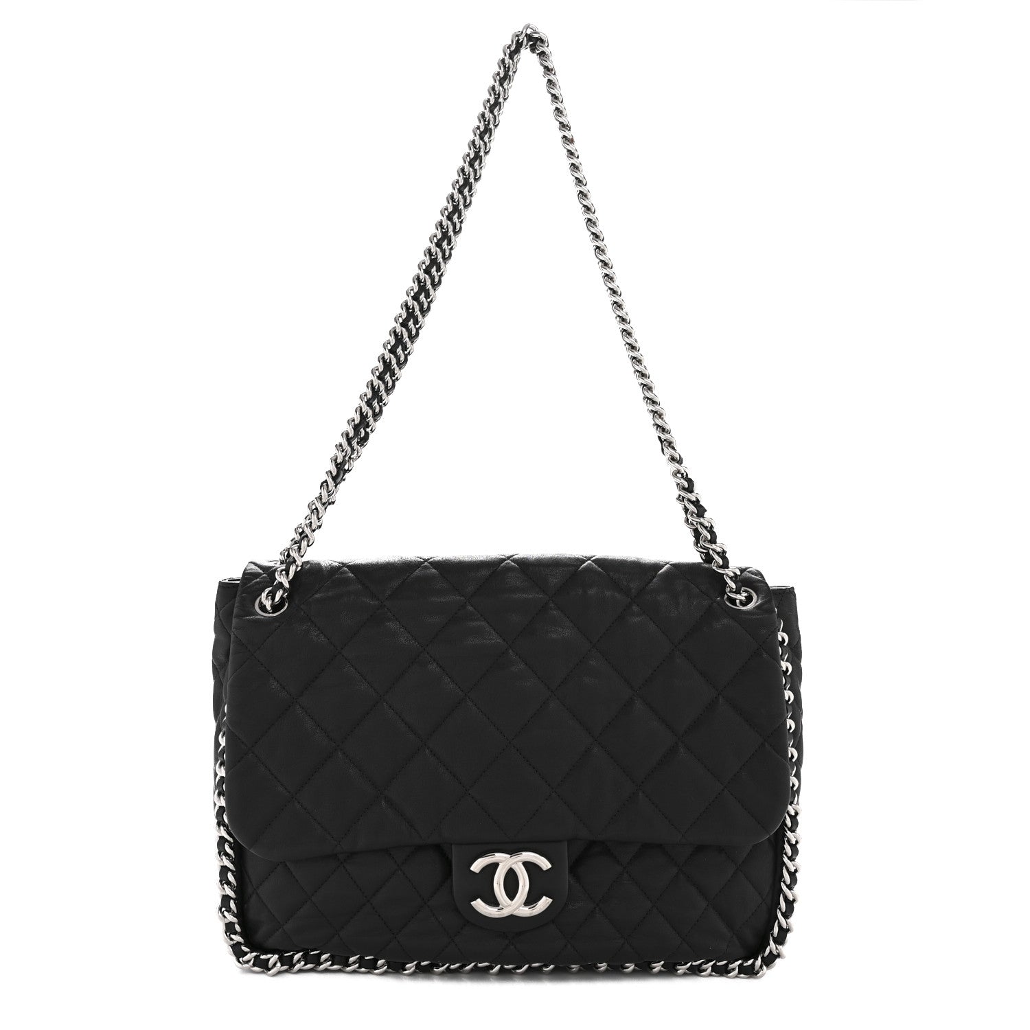 Chanel Washed Lambskin Quilted Maxi Chain Around Flap Black 1 of 13
