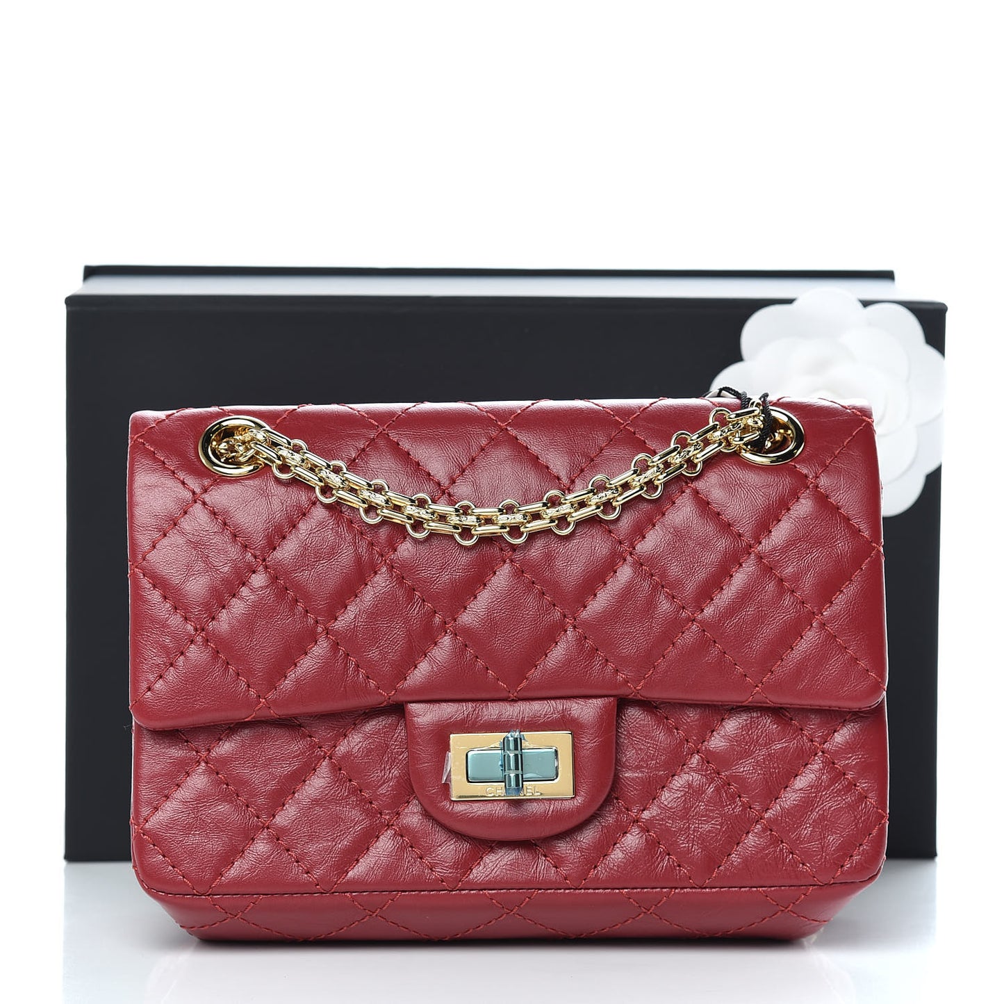 Aged Calfskin Quilted 2.55 Reissue Mini Flap Red