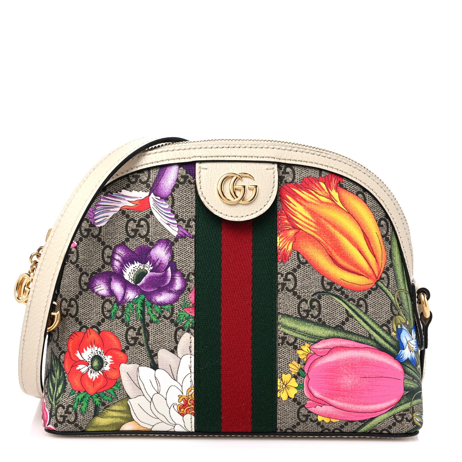 Gucci GG Supreme Monogram Flora Web GG Small Ophidia Dome Shoulder Bag White 1 of 11