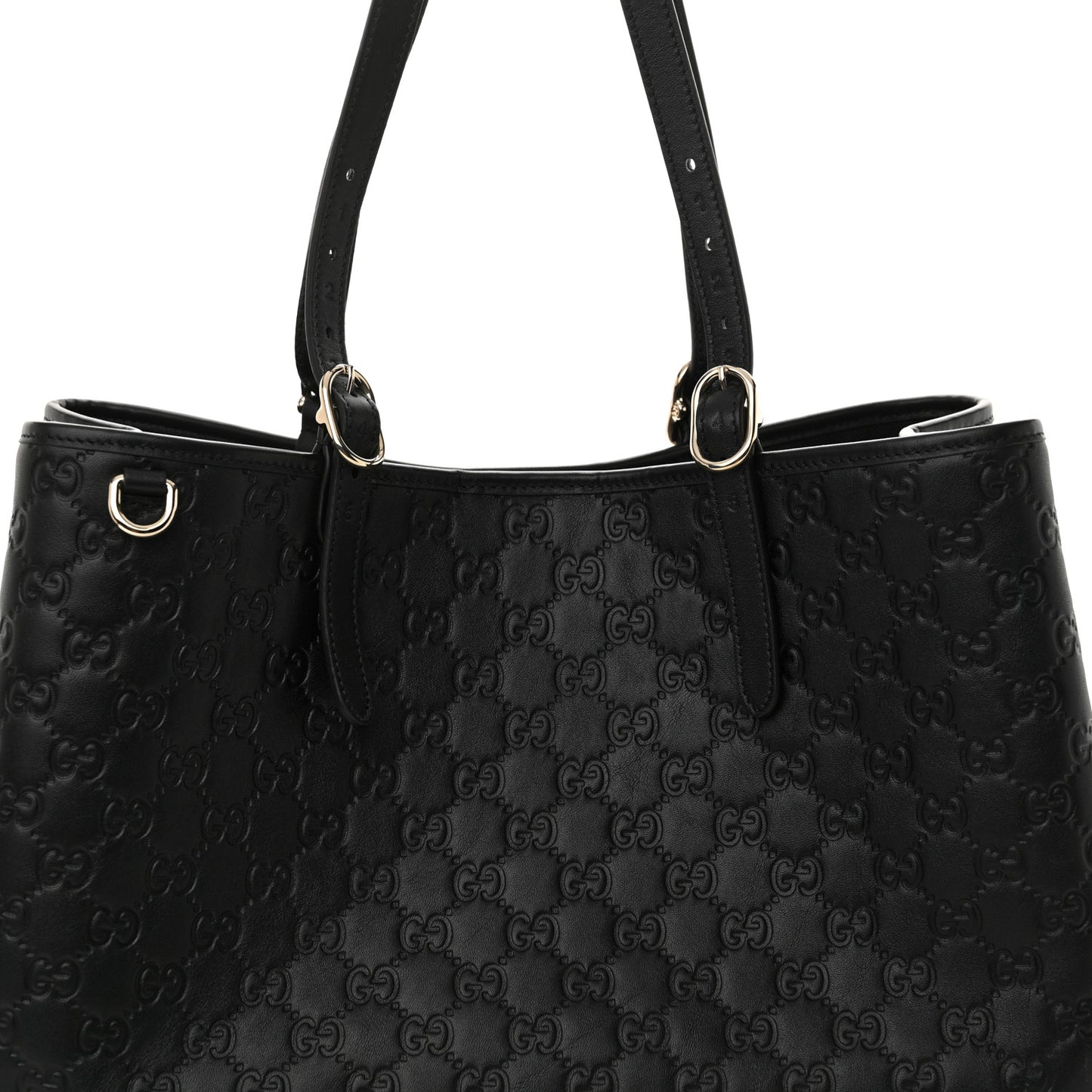GG Calfskin Embossed Calfskin Large Tote Bag Black