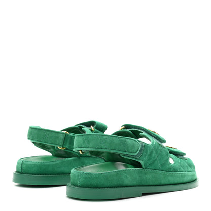 Chanel Suede Calfskin Velcro Dad Sandals 37 Blue Green 5 of 10