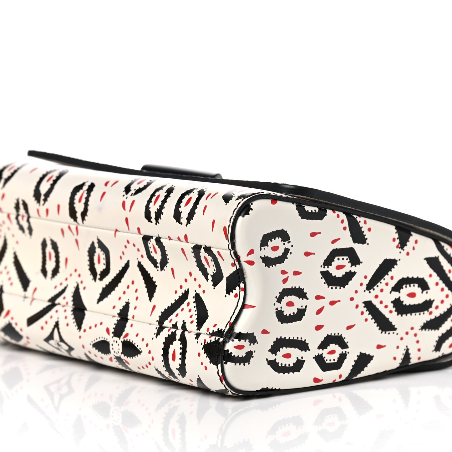 Calfskin Graphic Print Twist Shoulder Bag MM White Black