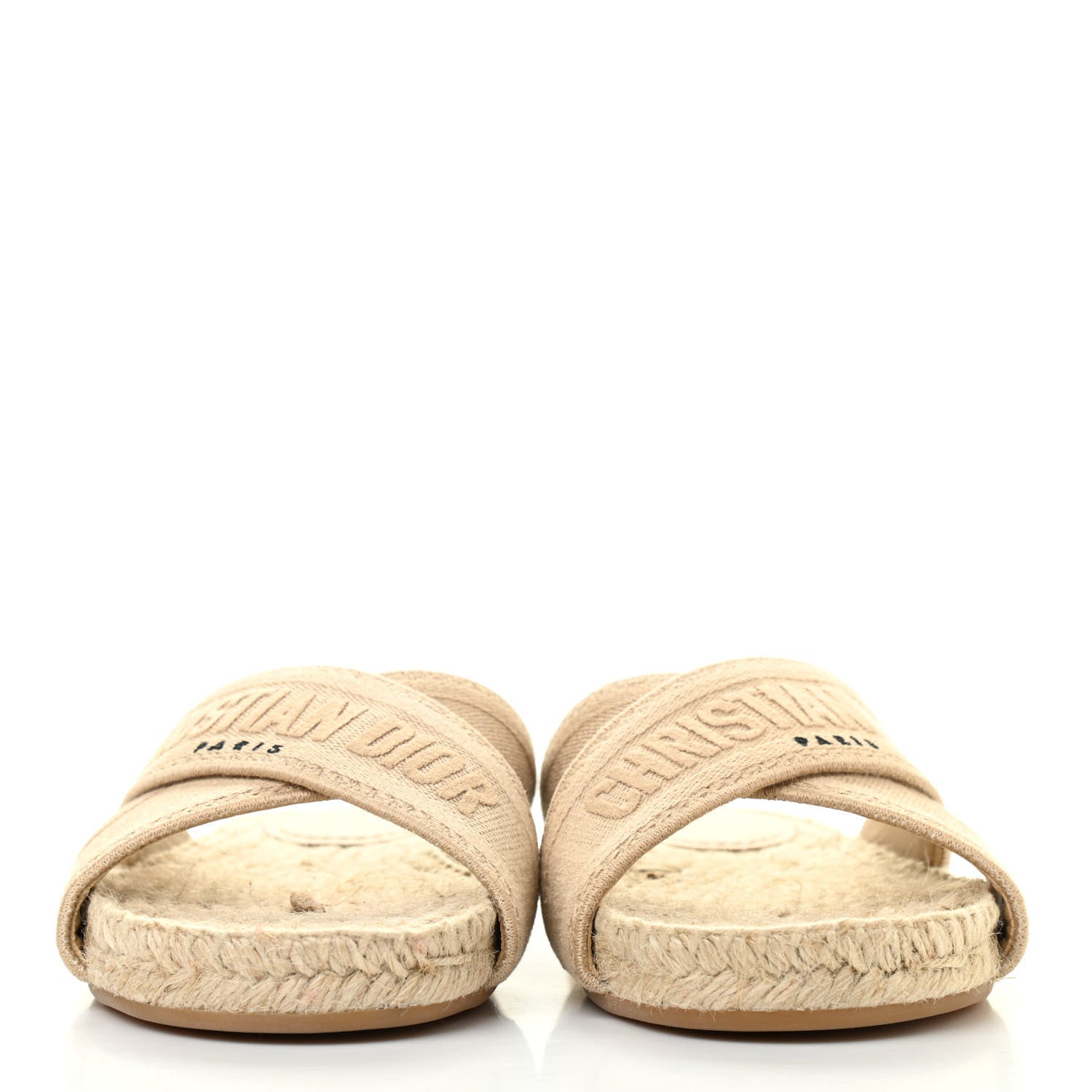 Christian Dior Canvas Embroidered Granville Espadrille Crisscross Flat Slide Sandals 35.5 Cream 2 of 10