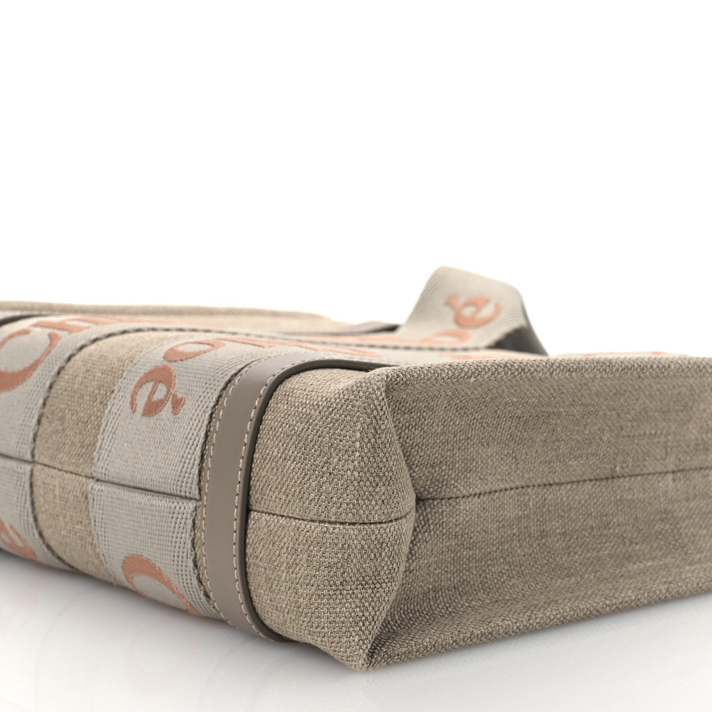 Cotton Calfskin Small Woody Ribbon Tote With Strap  Beige Taupe