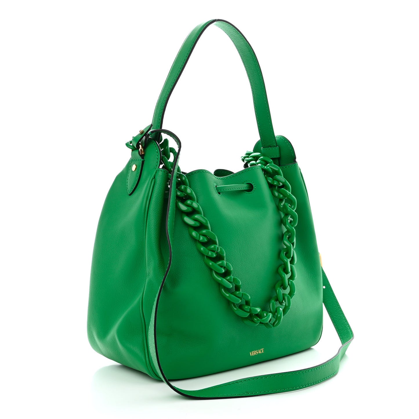 Grained Calfskin La Medusa Bucket Bag Green