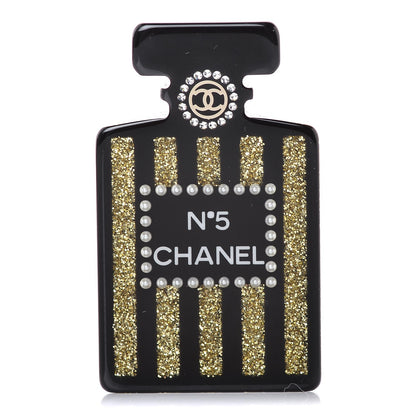 Chanel Resin Strass Perfume Bottle CC Brooch Black Gold 1 of 4