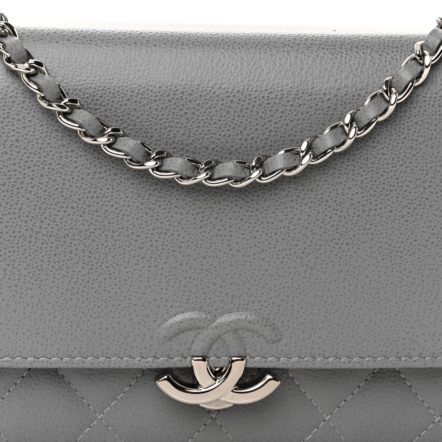 Chanel Grained Calfskin Quilted CC Box Wallet On Chain WOC Grey 9 of 11
