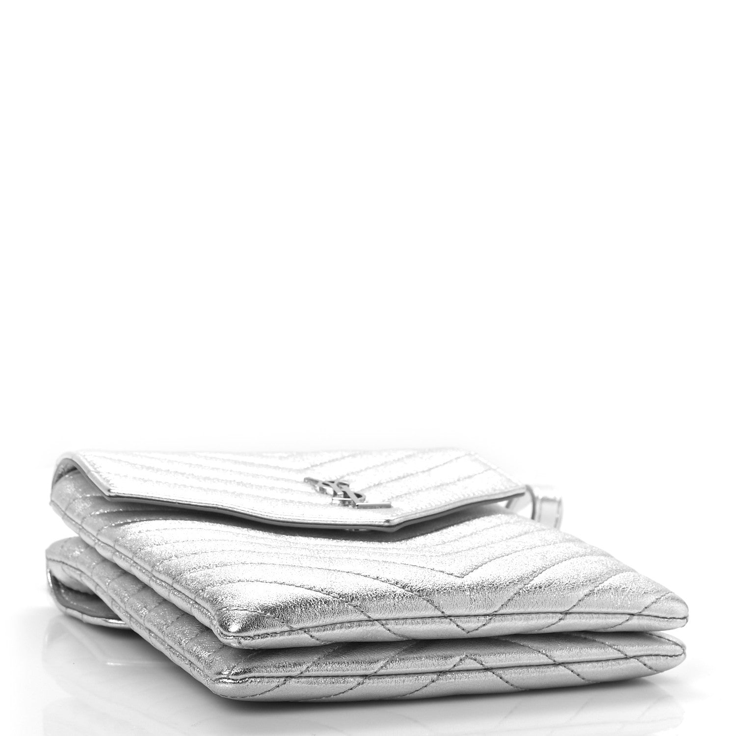 Saint Laurent Metallic Lambskin Quilted Double Flap Bag Silver 6 of 10