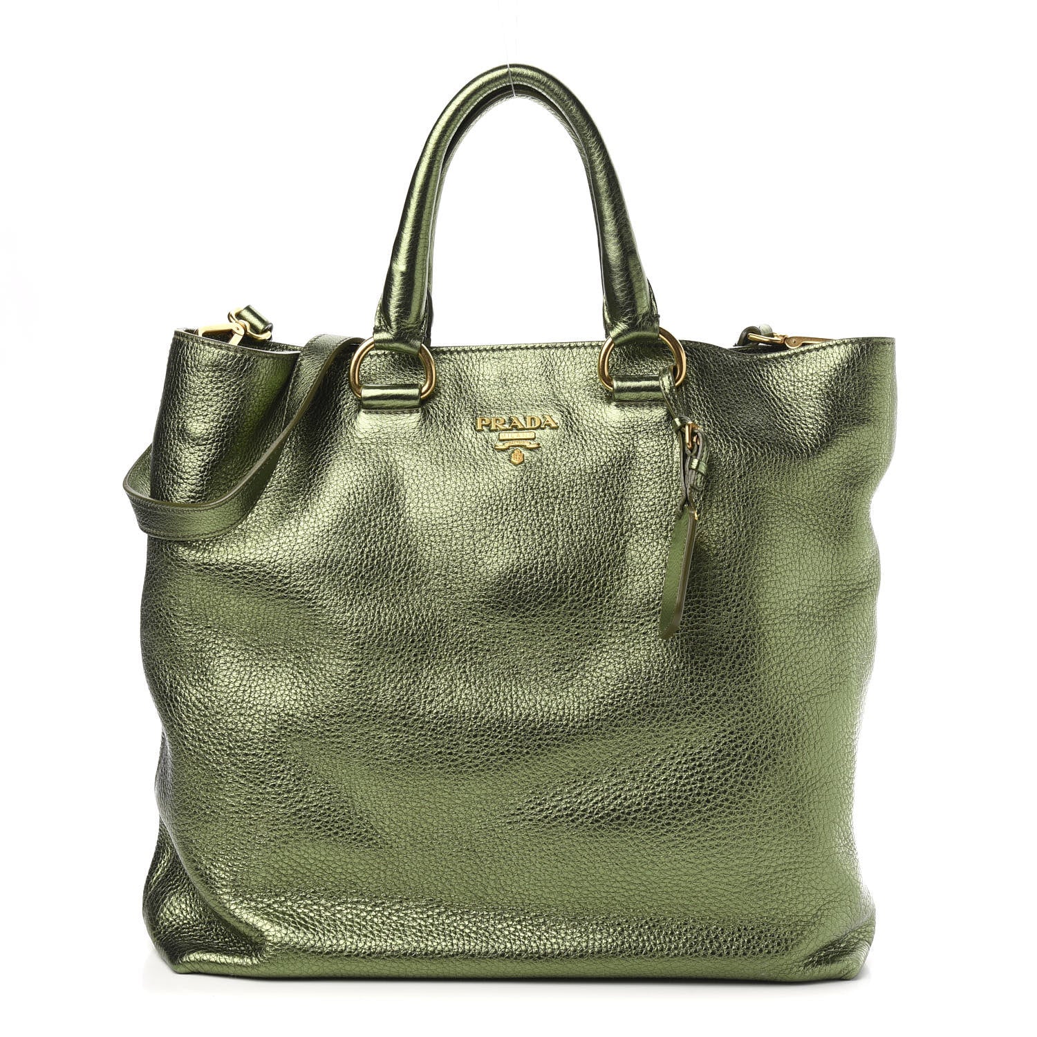 Prada Metallic Vitello Daino Shopping Tote Green 1 of 9