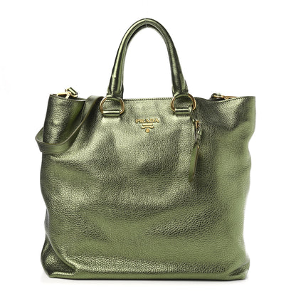 Prada Metallic Vitello Daino Shopping Tote Green 1 of 9