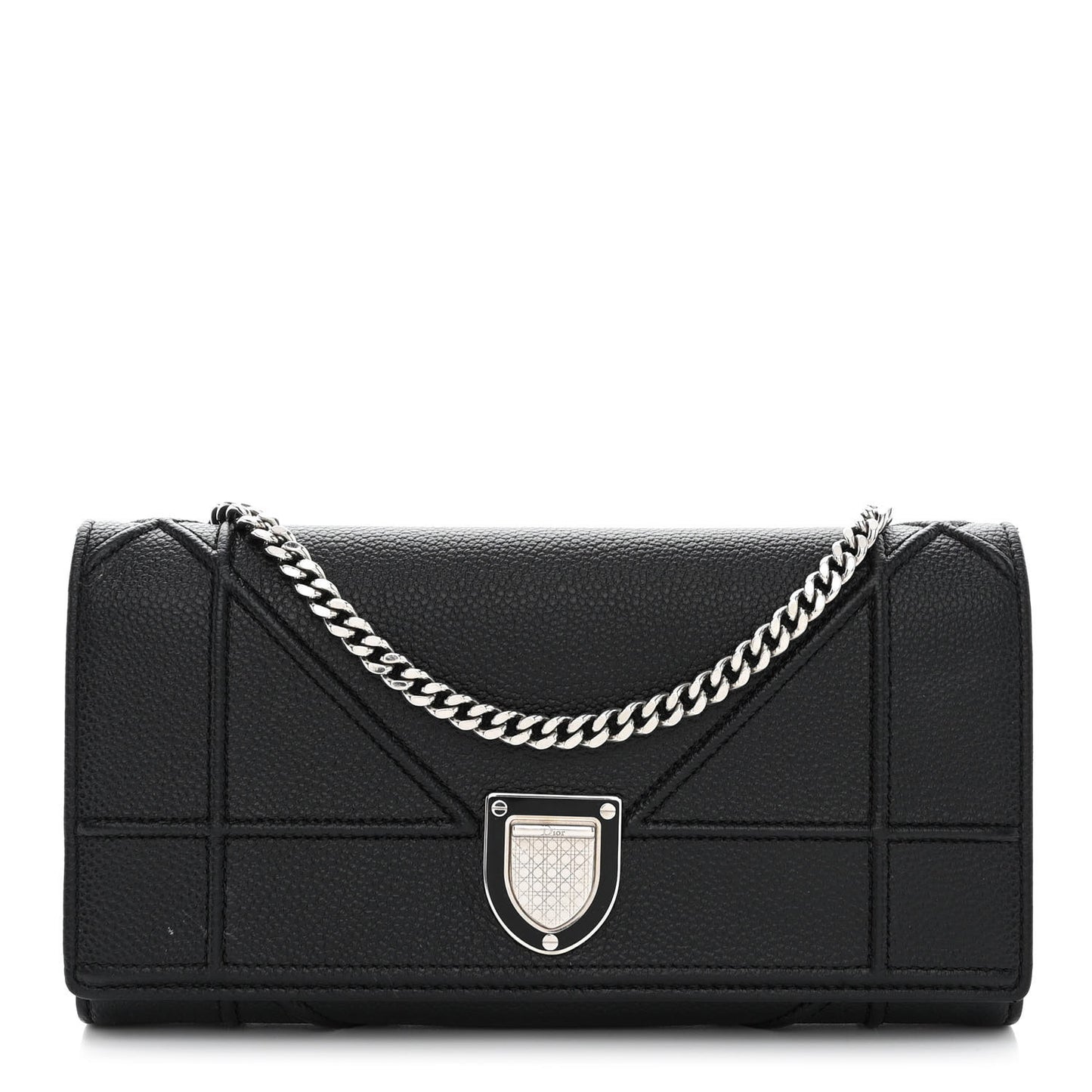 Grained Calfskin Diorama Croisiere Chain Wallet Black