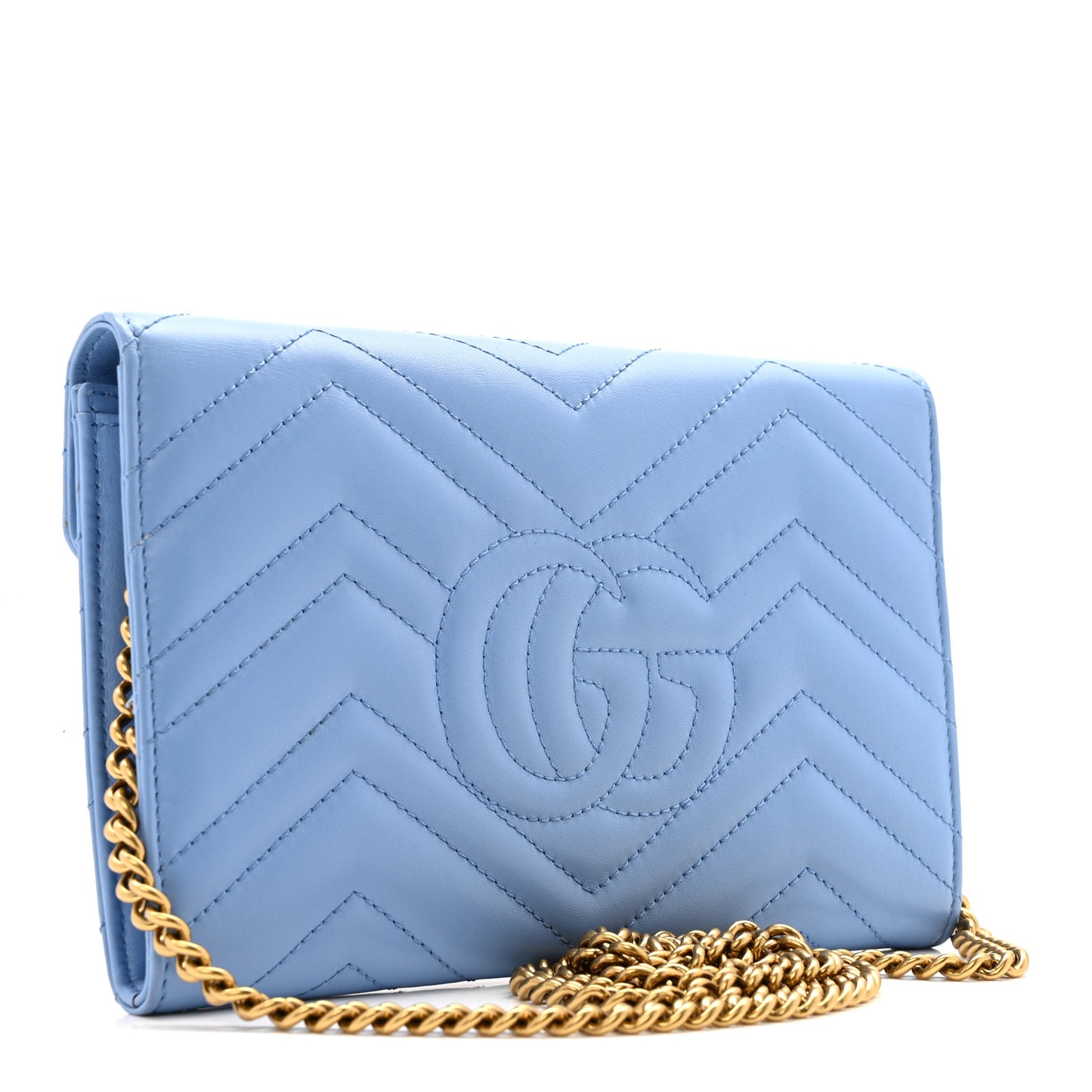 Calfskin Matelasse Mini GG Marmont Chain Wallet Clear Sky Blue