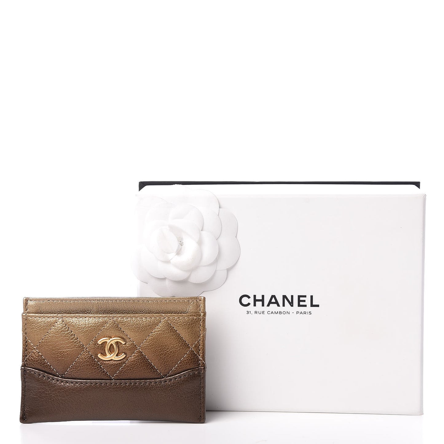 Metallic Goatskin Quilted Gabrielle Card Holder Bronze