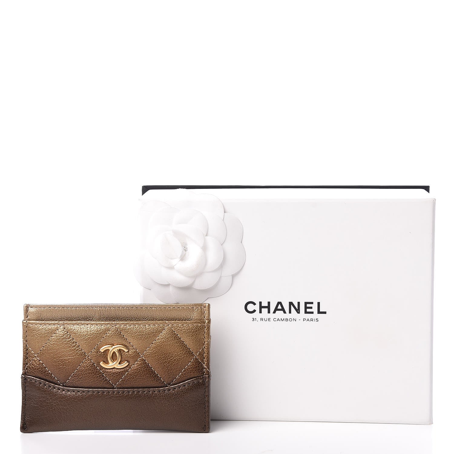 Chanel Metallic Goatskin Quilted Gabrielle Card Holder Bronze 9 of 9