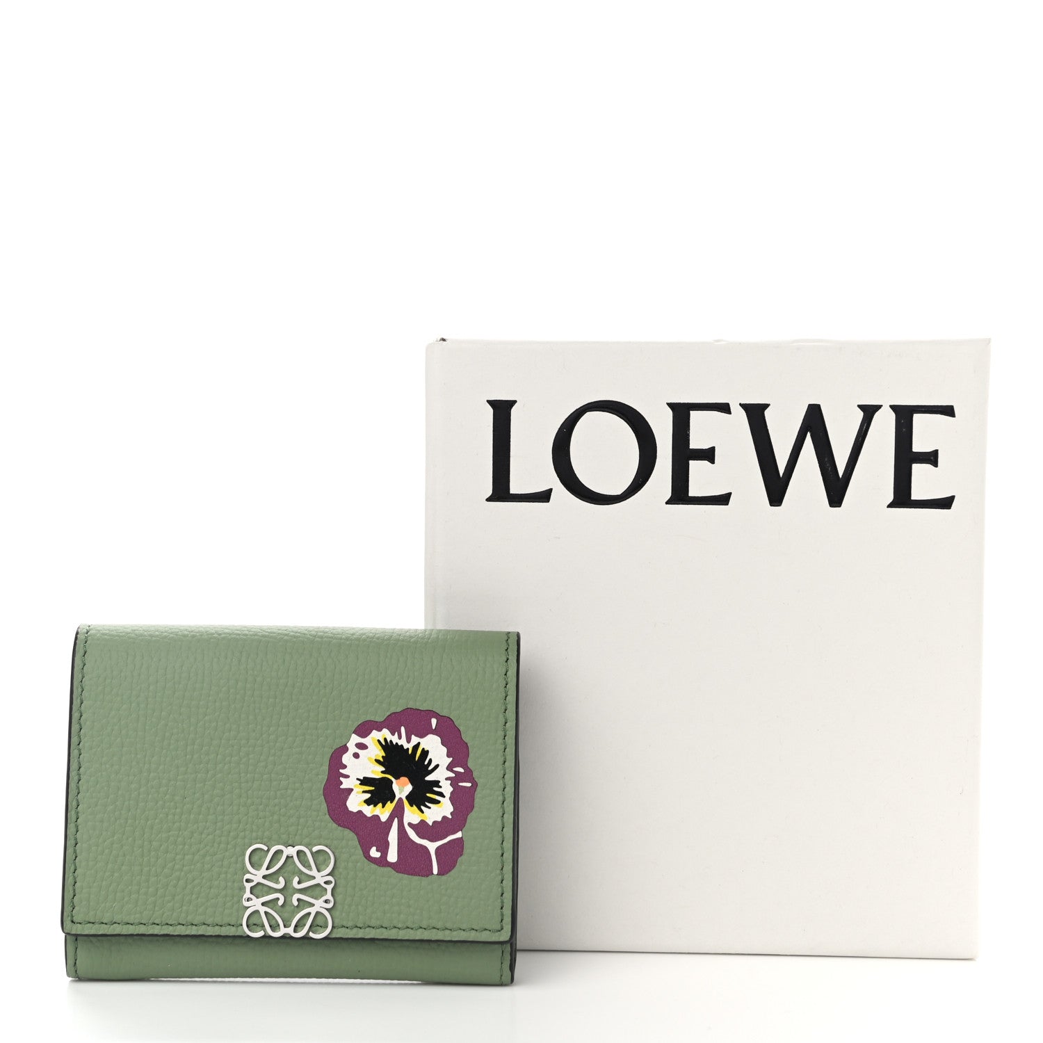 Loewe Pebble Grain Calfskin Pansies Print Coin Cardholder Rosemary 7 of 7