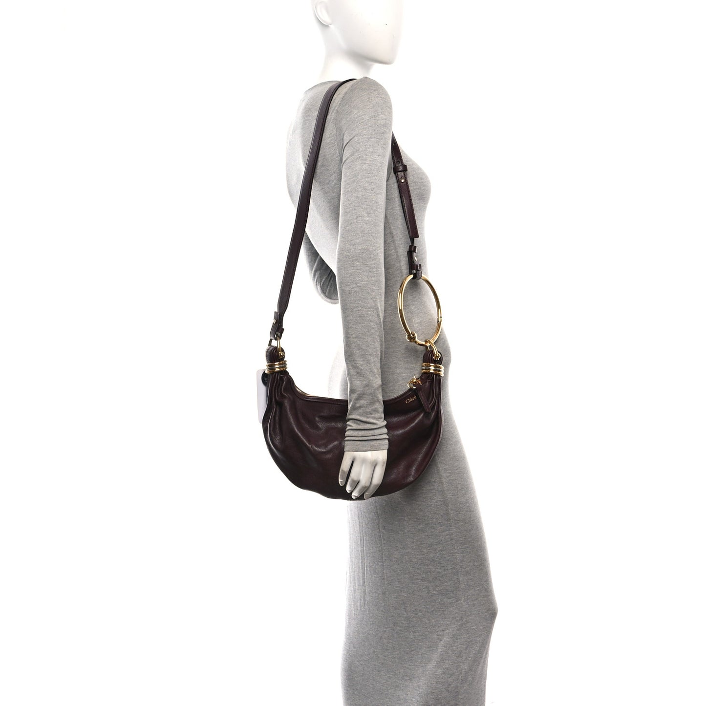 Grained Calfskin Small Bracelet Hobo Bag Grenat