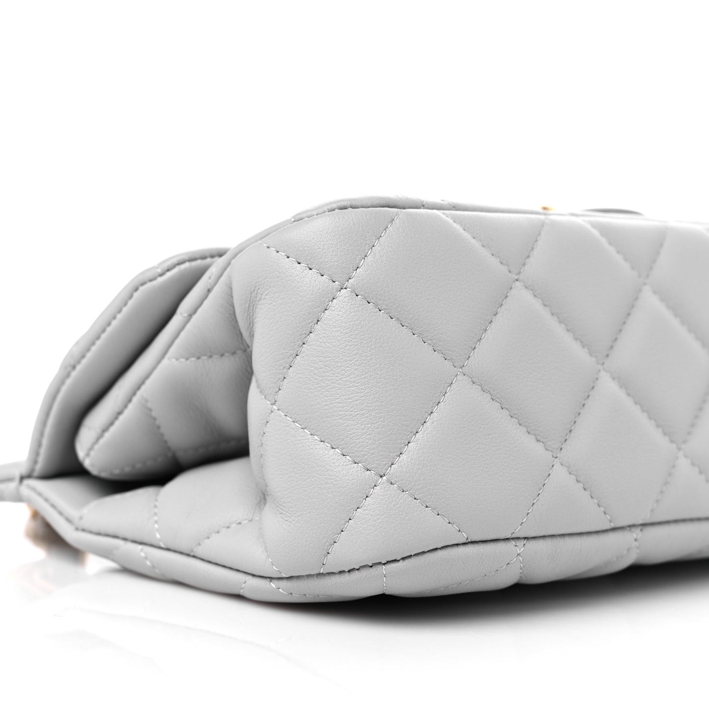 Calfskin Quilted Small Lady Handle Clutch With Chain Grey