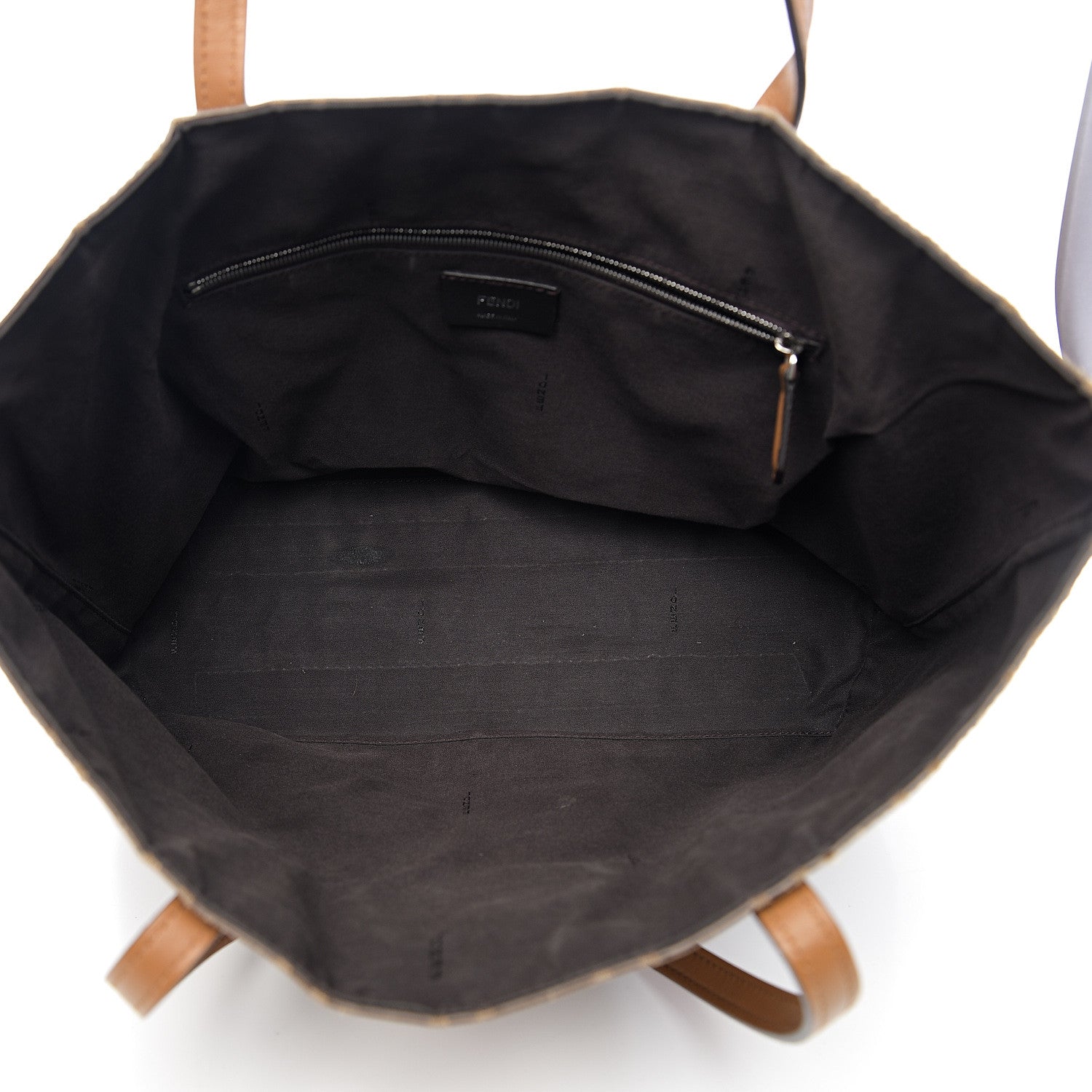 Fendi Glazed Fabric Vitello Century FF 1974 Stamp Patch Shopping Tote Mogano Panna Caramello 4 of 12