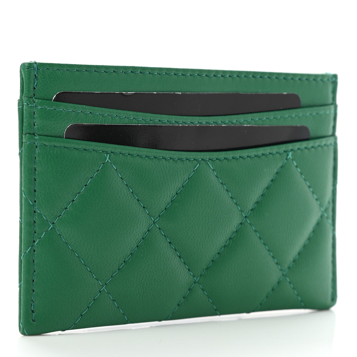 Lambskin Quilted Card Holder Green
