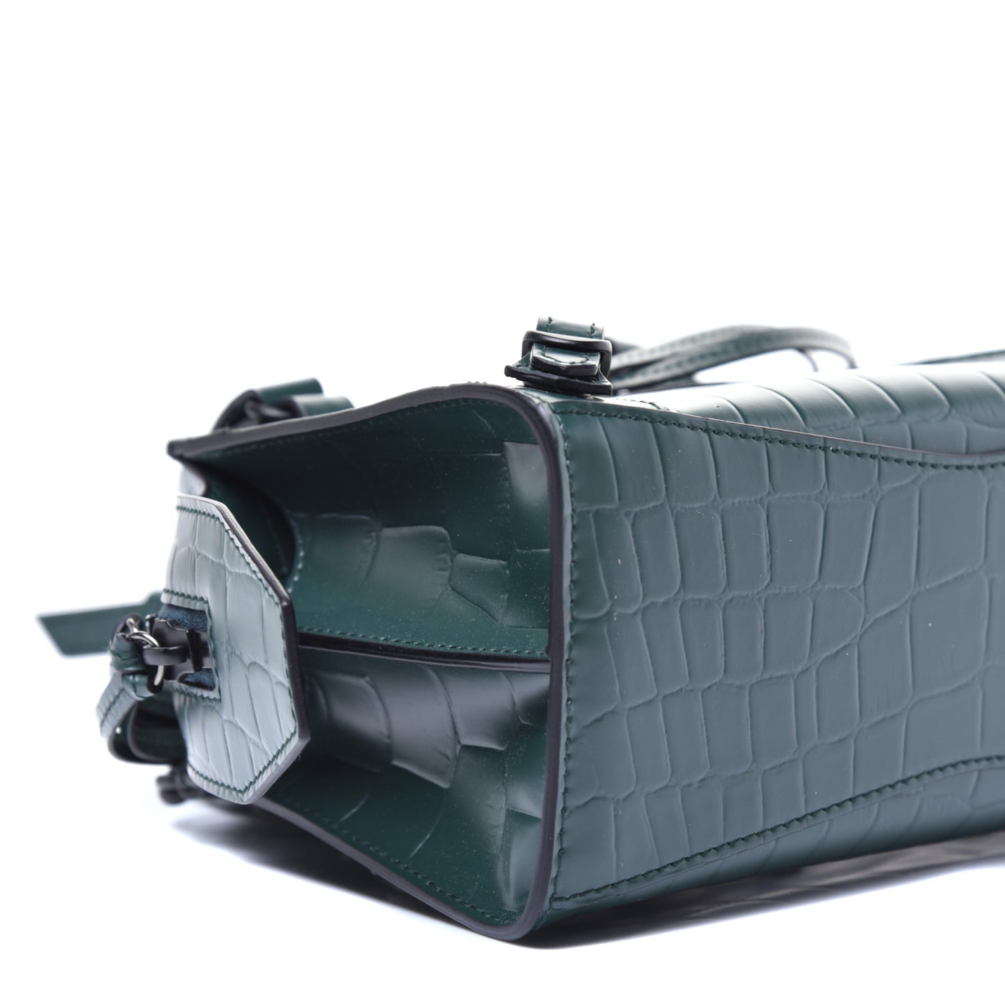 Semi Shiny Calfskin Crocodile Embossed Neo Classic Black Hardware Mini City Forest Green