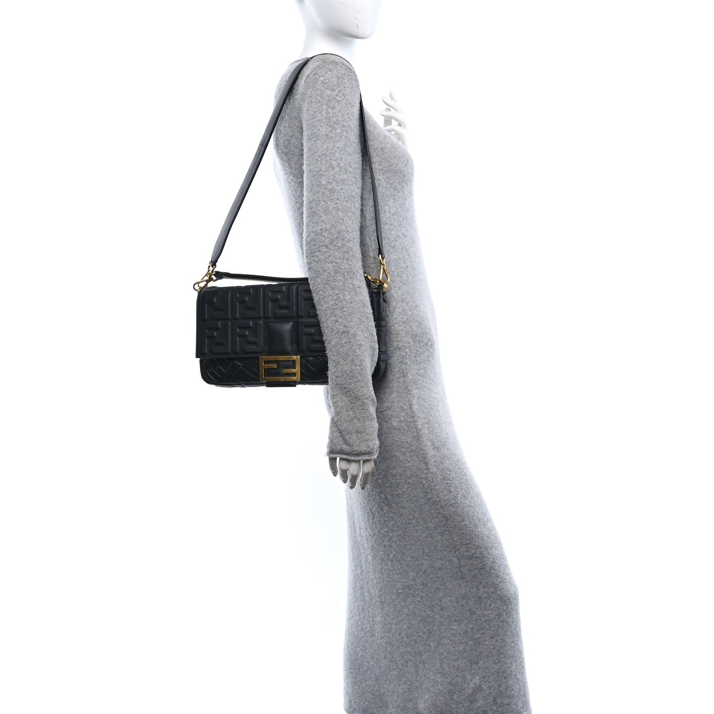 Nappa FF 1974 Embossed Large Baguette Black