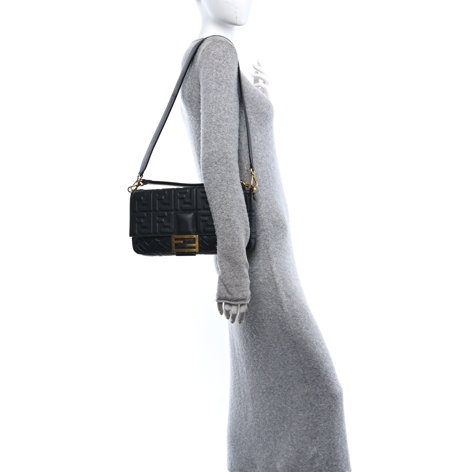 Fendi Nappa FF 1974 Embossed Large Baguette Black 2 of 10
