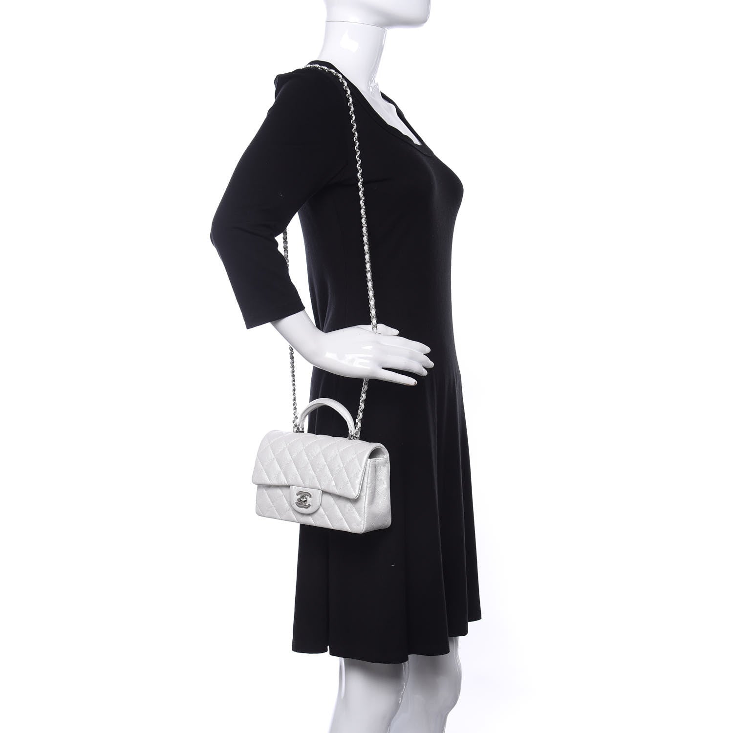 Chanel Iridescent Caviar Quilted Mini Top Handle Rectangular Flap White 2 of 11