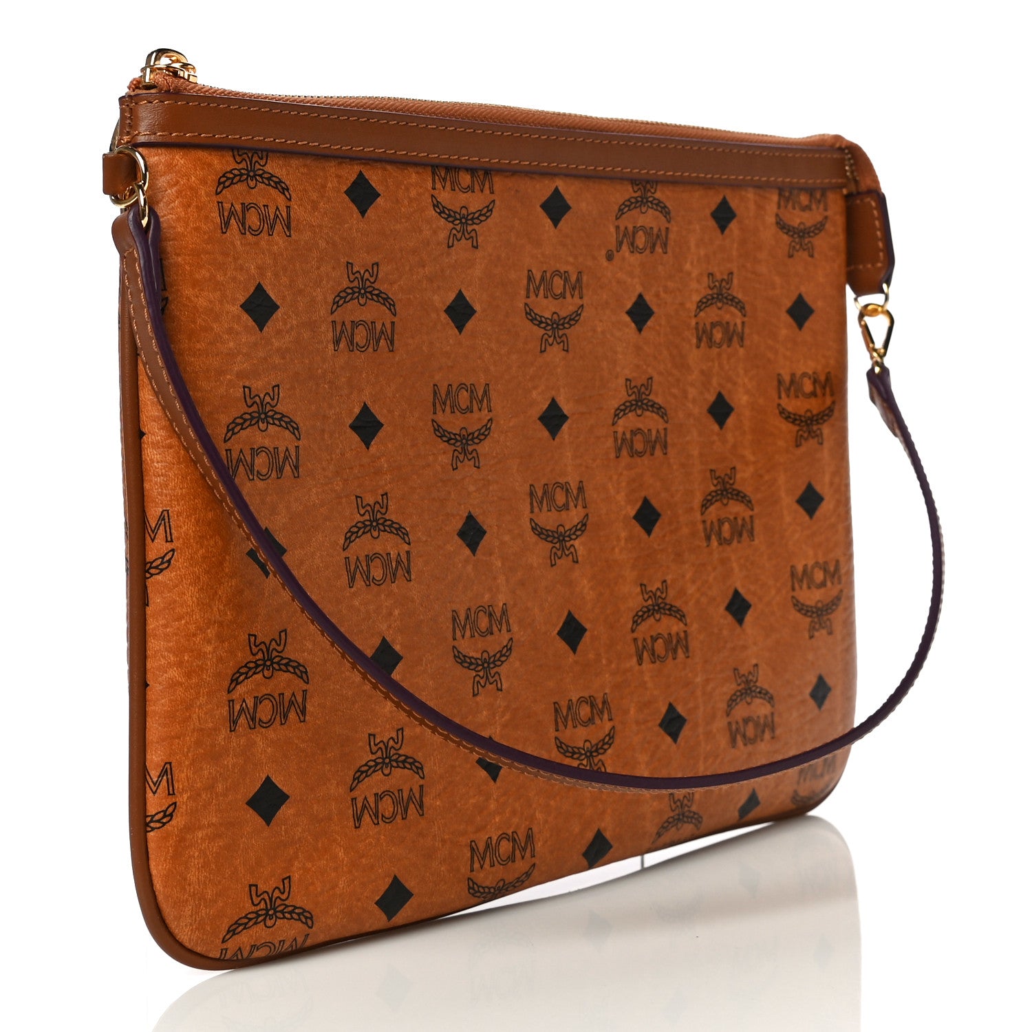 MCM Visetos Liz Shopper Tote Pouch Cognac 3 of 10