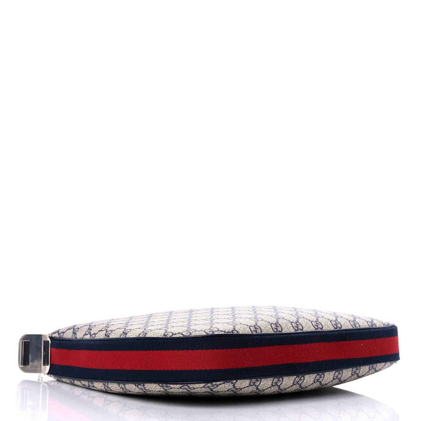 GG Supreme Monogram Textured Calfskin Web Large Attache Shoulder Bag Beige Blue