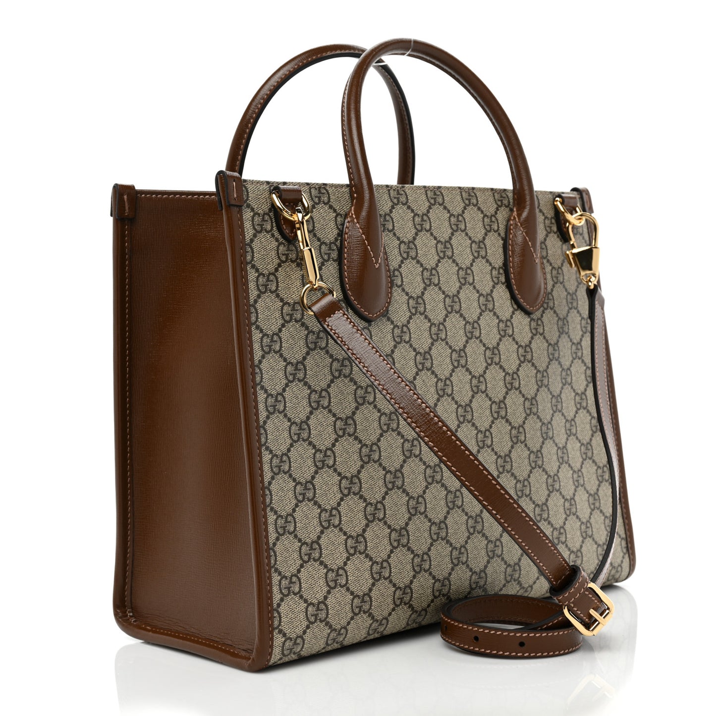 GG Supreme Monogram Azalea Calfskin Small Retro Interlocking G Tote Bag Beige Ebony Brown Sugar