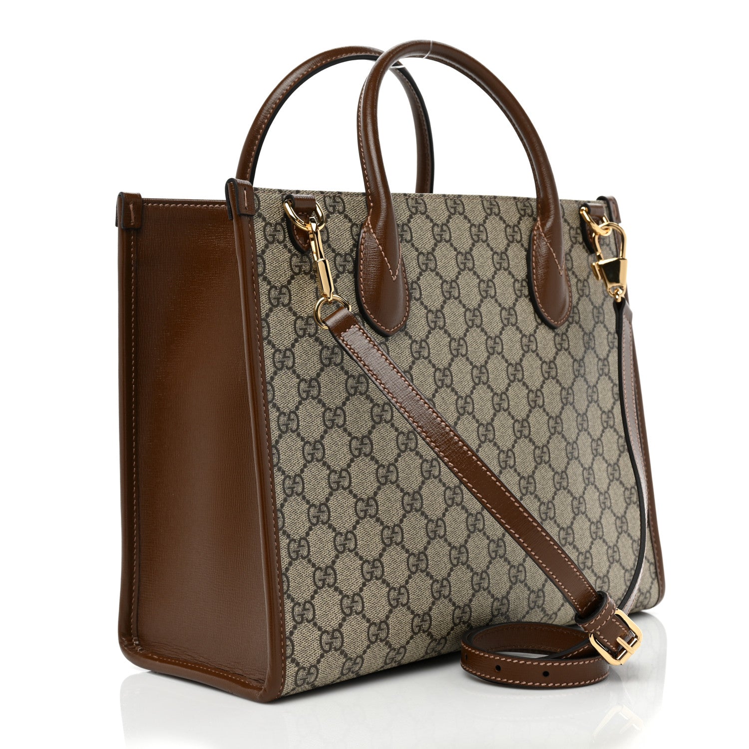 Gucci GG Supreme Monogram Azalea Calfskin Small Retro Interlocking G Tote Bag Beige Ebony Brown Sugar 3 of 8
