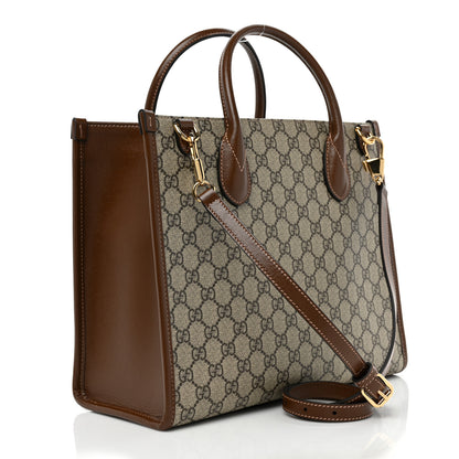Gucci GG Supreme Monogram Azalea Calfskin Small Retro Interlocking G Tote Bag Beige Ebony Brown Sugar 3 of 8