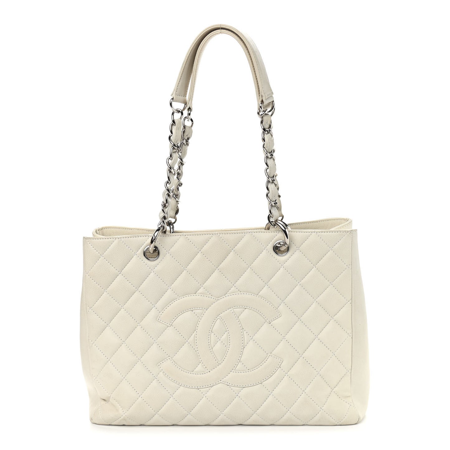 Caviar Quilted Grand Shopping Tote GST White