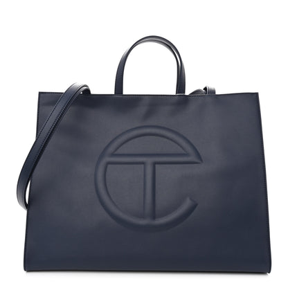 Telfar Vegan Leather Large Shopping Bag Navy 1 of 11
